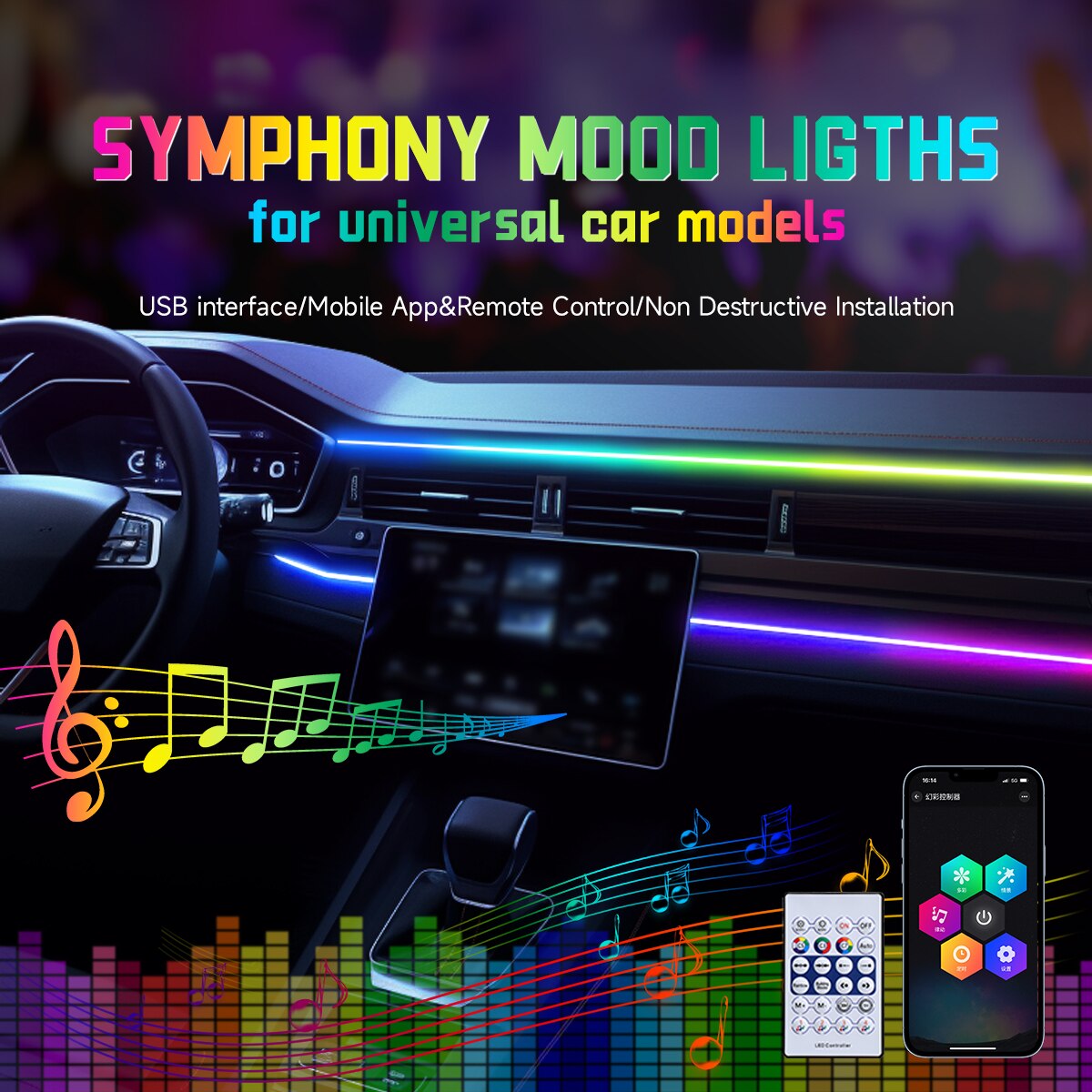 Car LED Ambient Light USB 64 C - Led Ambient Interior Car Lights App Control ulasan dan harga